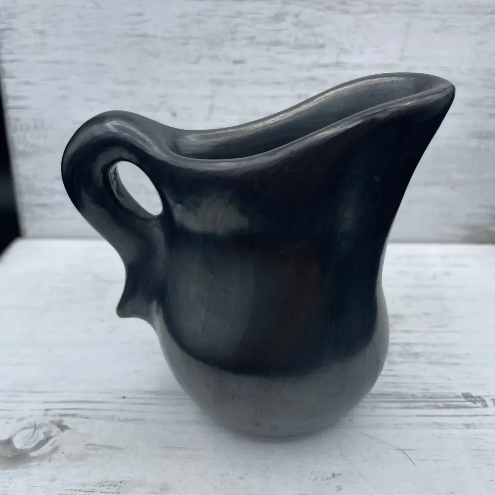 Vintage Signed David G. Black Pottery Pitcher Folk Art Studio Ceramic Earthenwar